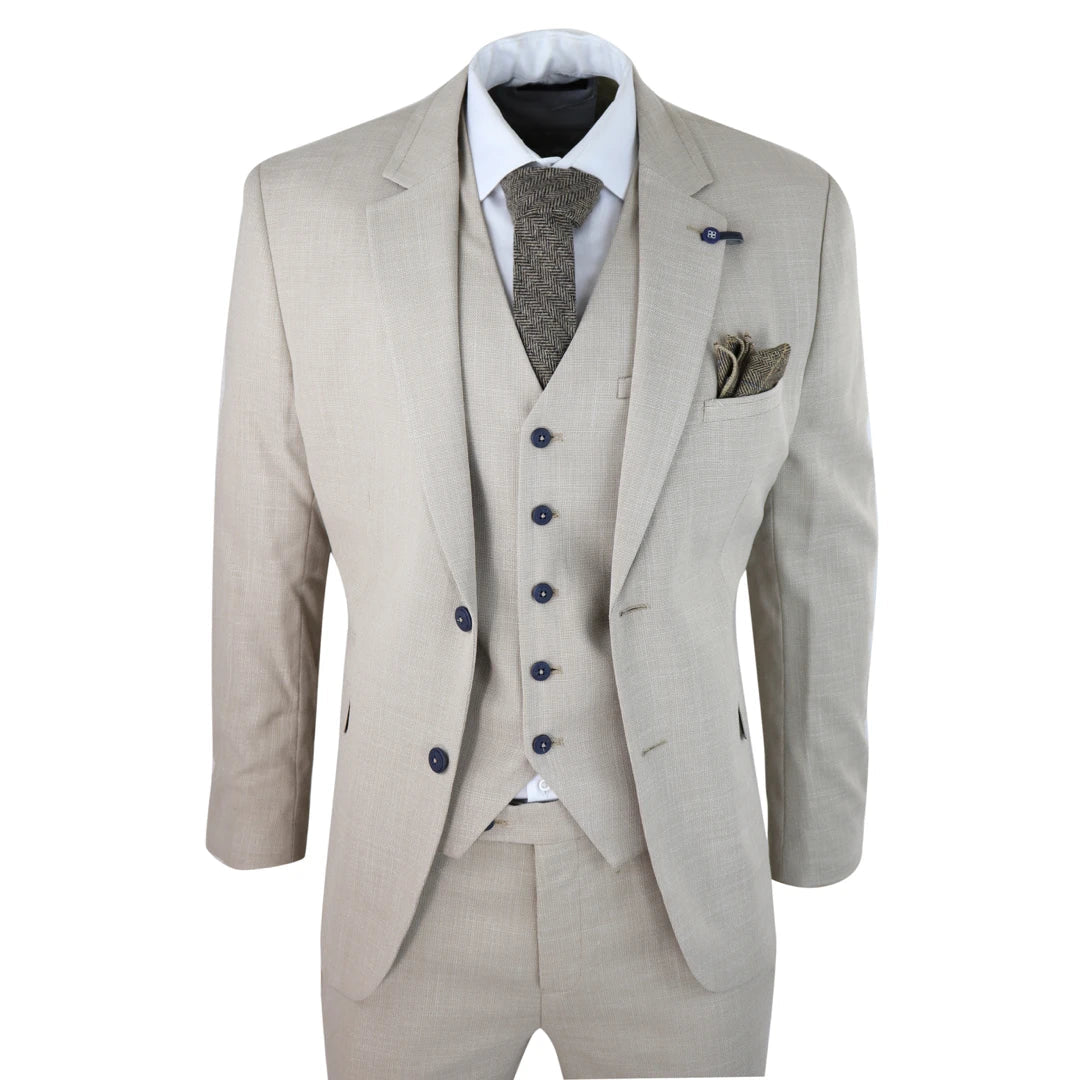 Simple Wardrobe Sandon - Men's 3 Piece Suit Linen Beige Cream 2 Button Classic