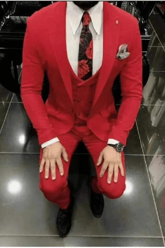 Lightwear Options Men Suits Suits For men Red three piece Wedding Suit Formal Fashion Slim Fit Suit - Prom Wear