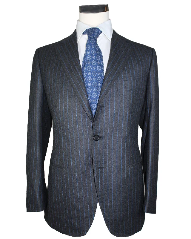 Urban Outfits Cesare Attolini Suit Gray Royal Blue Stripes - Pleated Pants EU 50/ US 40 SALE