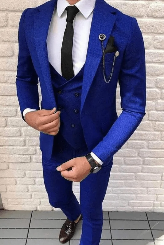 Sporty Looks Men's Premium Royal Blue 3 Piece Slim Fit Suit for Men