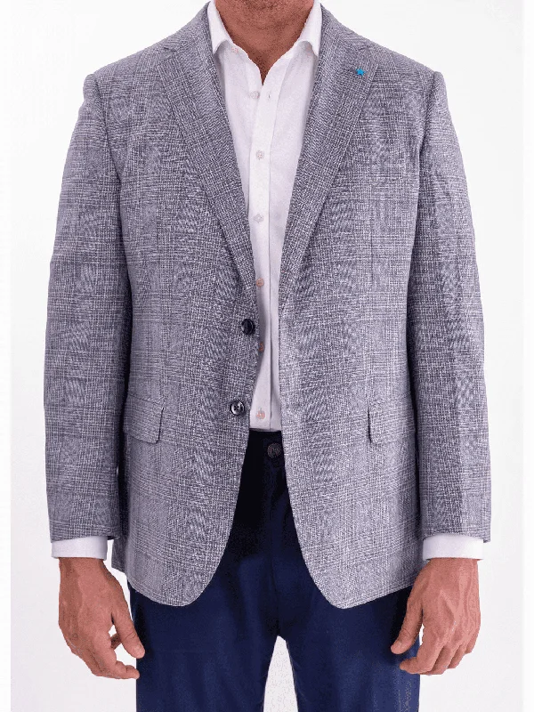 Lightweight T-shirts Blujacket Gray & Blue Plaid Classic Fit Lanificio Di Pray Wool Blazer Sportcoat