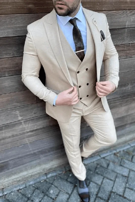 Cozy Pants Men Suits Beige 3 Piece Slim Fit Suit Men Designer Suit  Men Wedding Clothing  Suit For Gift  Wedding Attire Suit  Suit For Men  Men Prom Suit