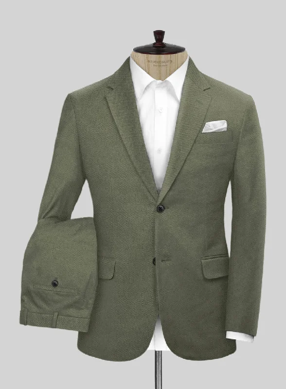 Flexible Wear Stretch Summer Olive Green Chino Suit