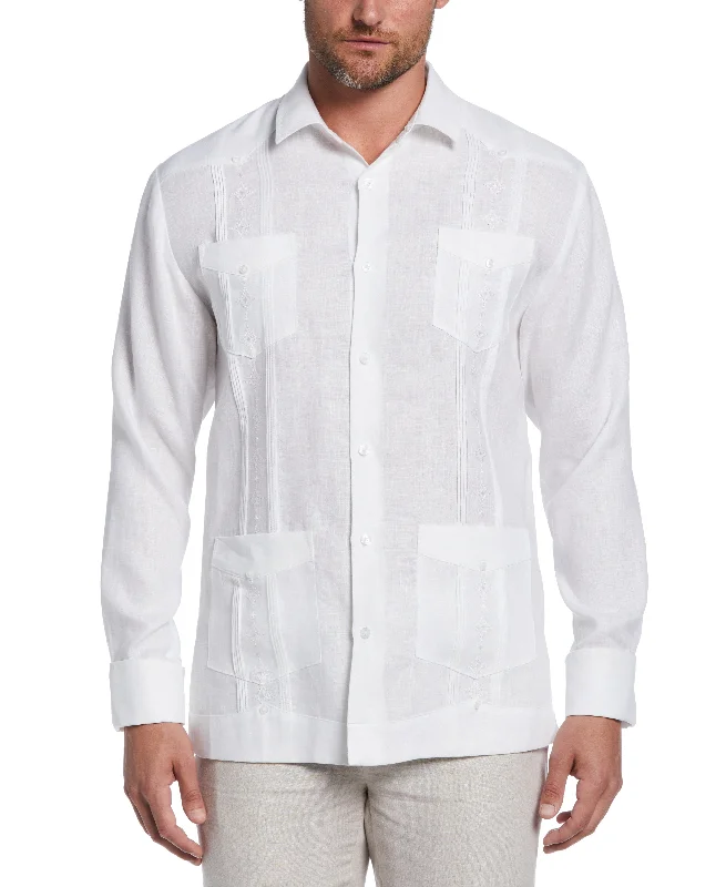 Casual Layers Linen Embroidered French Cuff Guayabera Shirt