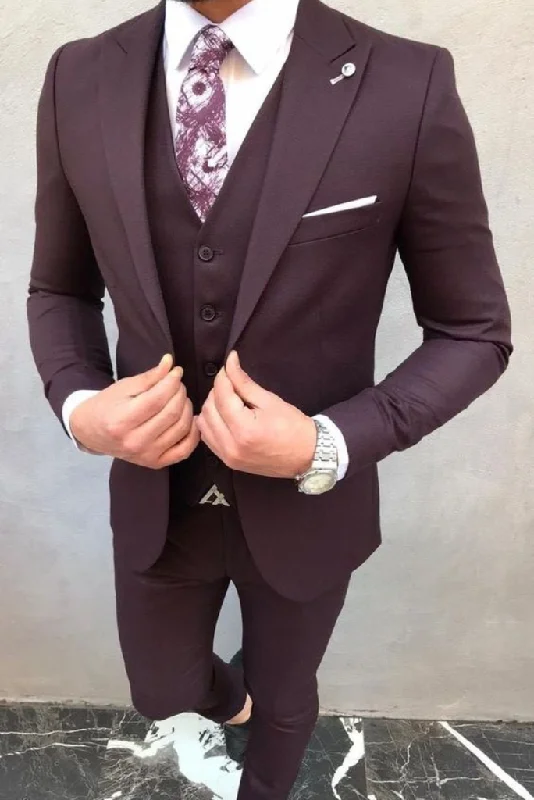 All-Purpose Wear Men Suits Formal Fashion Burgundy 3 Piece wedding Suits Men Dinner Suit Groom Wear Bespoke Tailoring