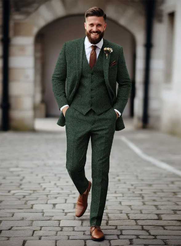 Outdoor Clothing Bottle Green Herringbone Tweed Suit