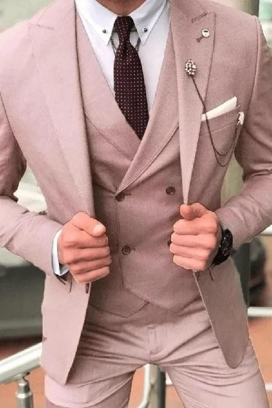 Laid-Back Essentials Men Suits Rose Pink 3 Piece Suit Wedding Suit Groomsmen Suit Party Wear Dinner Suits Stylish Suits