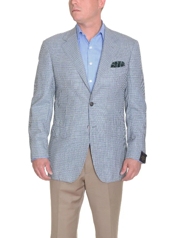 Trendy Apparel Sartoria Partenopea 40R 50 White Blue Green Check Wool 3 Button Men's Sportcoat