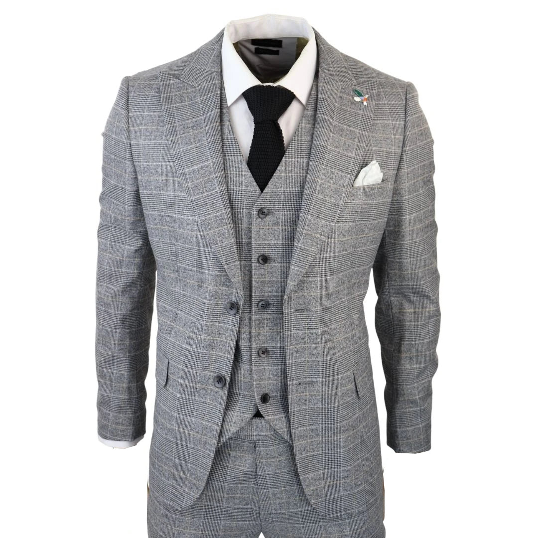 Weekend Wear NBP12 - Men's Grey 3 Piece Prince Of Wales Check Suit