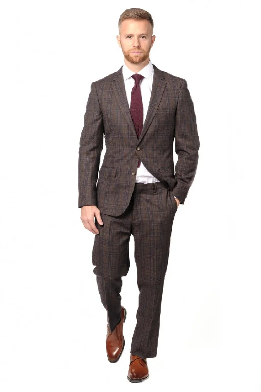 Flexible Wear Slim Fit Brown Check Two Piece Suit GB-330