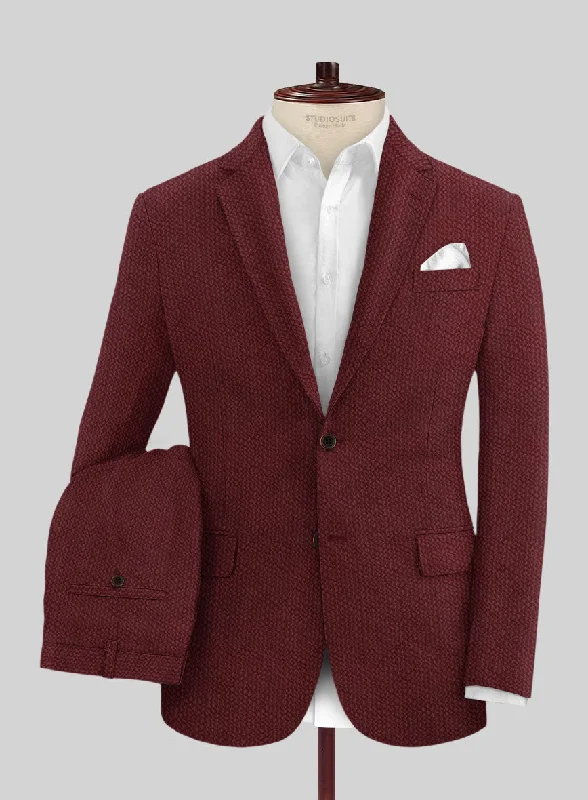 Simple Apparel Solbiati Maroon Seersucker Suit