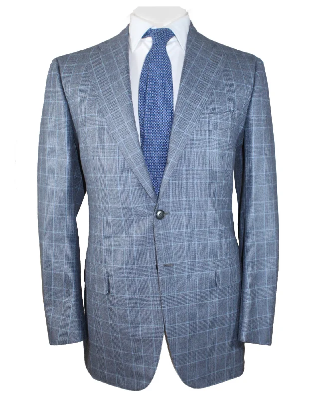 Sporty Wardrobe Cesare Attolini Wool Suit Gray Blue Plaid EU 50/ US 40