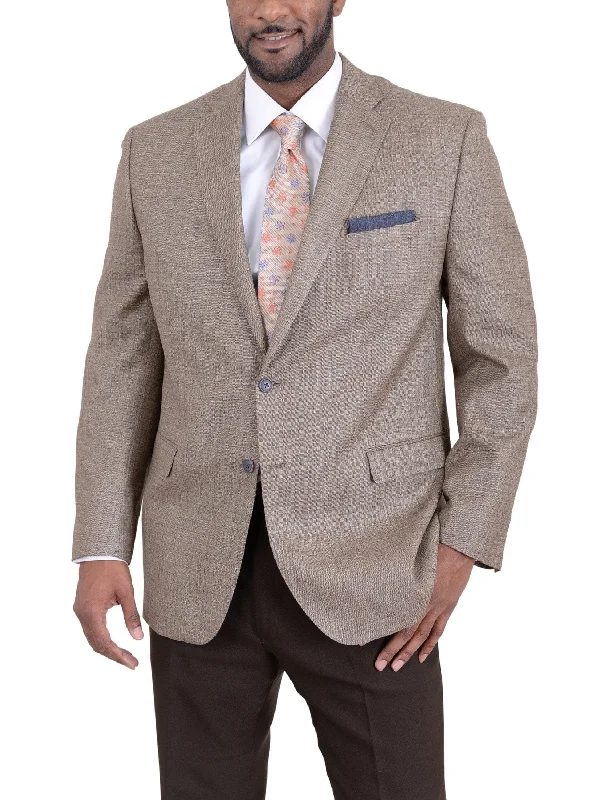 Soft Knitwear I Uomo Regular Fit Tan Stepweave Two Button Silk Wool Blend Blazer Sportcoat