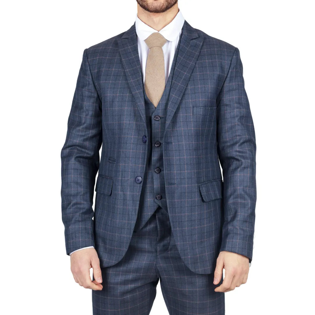 Comfortable Wearables IM2 - Men's Blue Check 3 Piece Suit