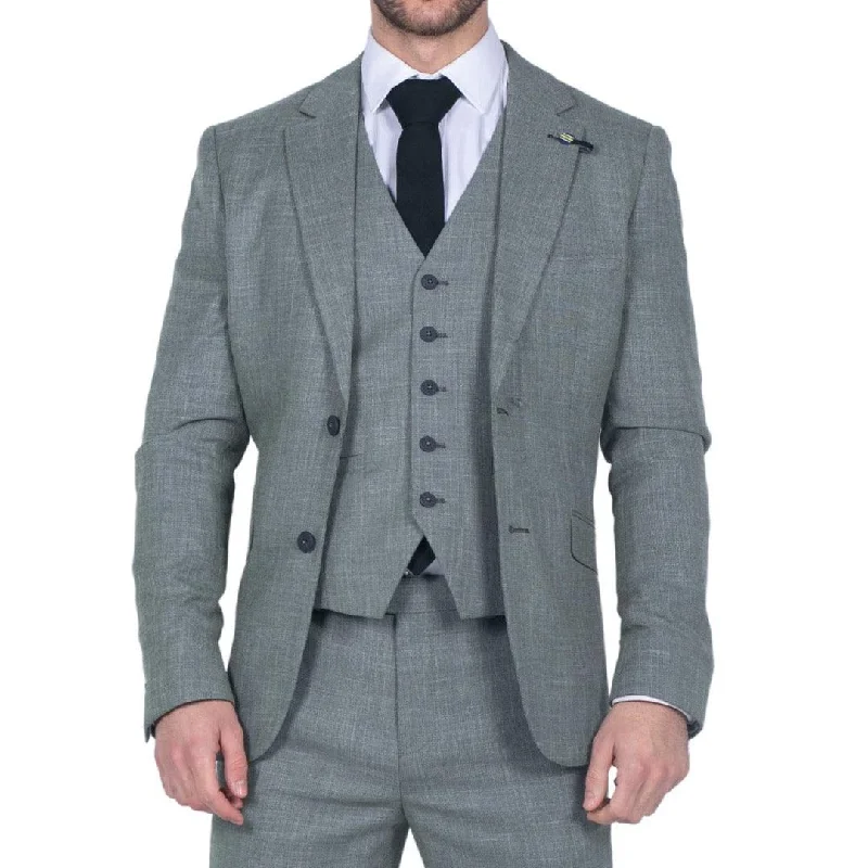 Urban Look Mens 3 Piece Suit Sage Green Summer Linen Tailored Fit Wedding Prom Classic