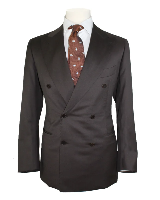 Functional Layers Cesare Attolini Suit Dark Brown Double Breasted Peak Lapel EU 50 / US 40