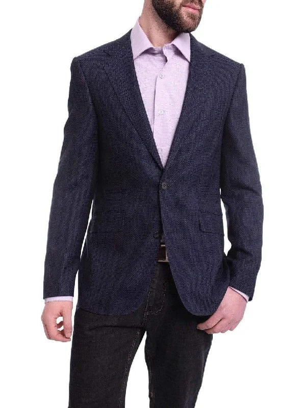 Smart Outfits Napoli Slim Fit Blue Textured Two Button Half Canvassed Wool Blazer Sportcoat