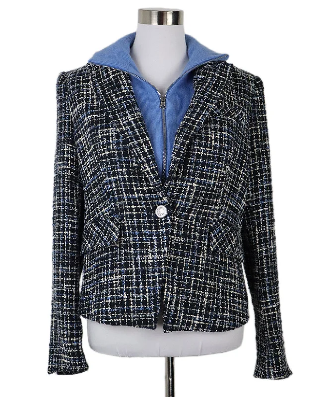 Basic Fashion Veronica Beard Black & Blue Tweed Blazer sz 10