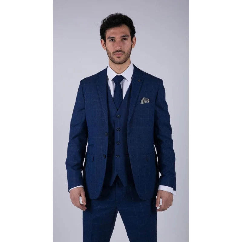 Relaxed Casuals Mens 3 Piece Suit Royal Blue Prince Of Wales Check Suit Classic Wedding Formal