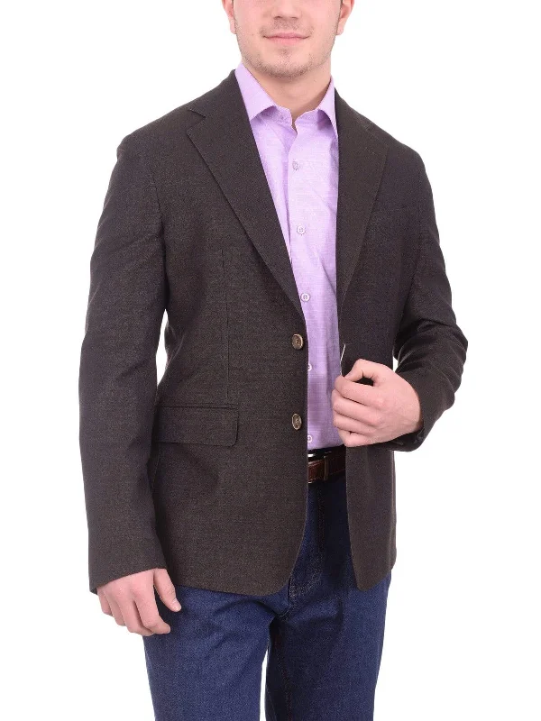 Versatile Outfits Mens Napoli Extra Slim Fit Brown Heather Unlined Half Canvassed Wool Sportcoat