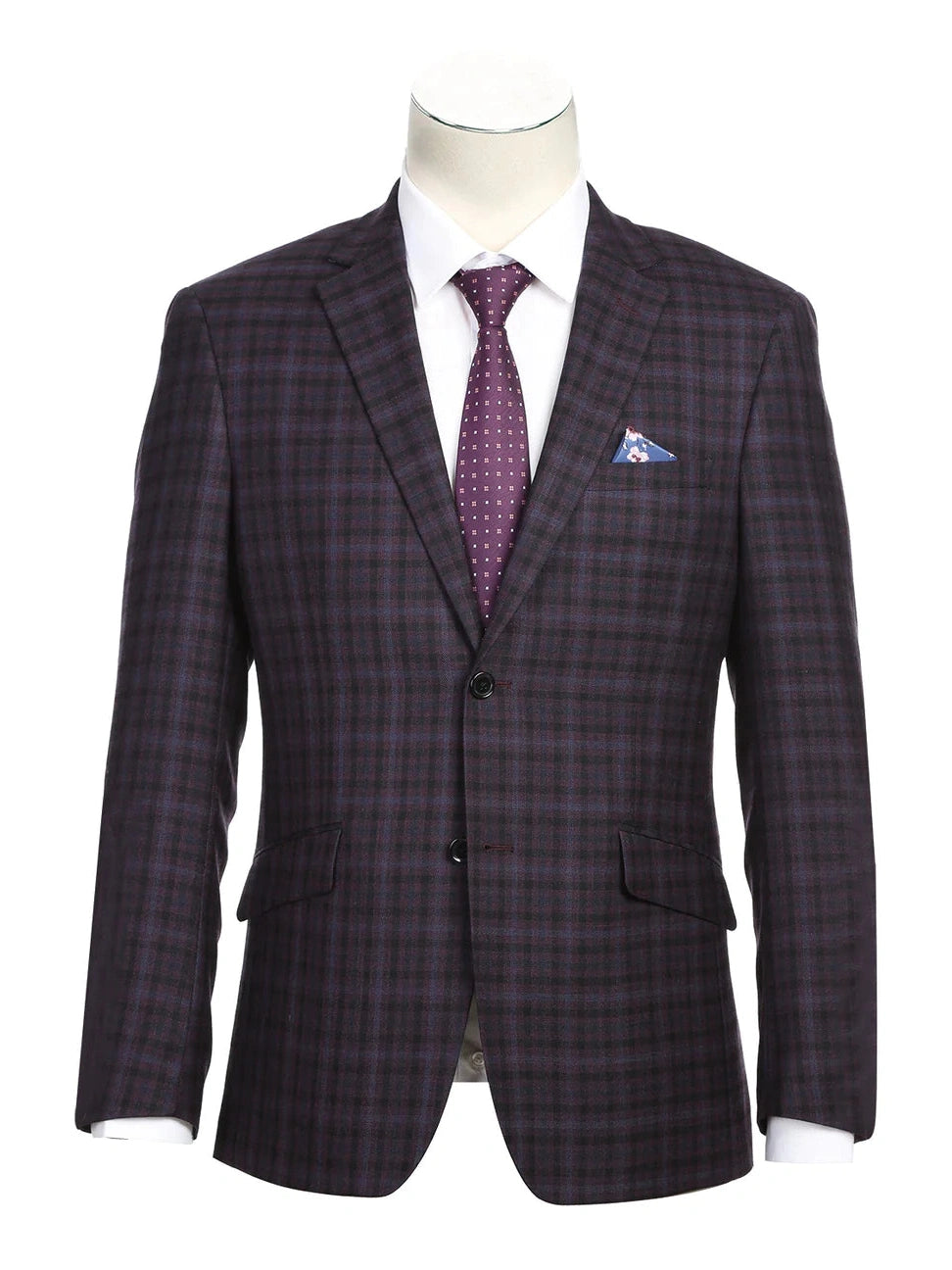 Easy Fit Raphael Men's Mulberry Purple Plaid Wool Blend Slim Fit Blazer Sportcoat