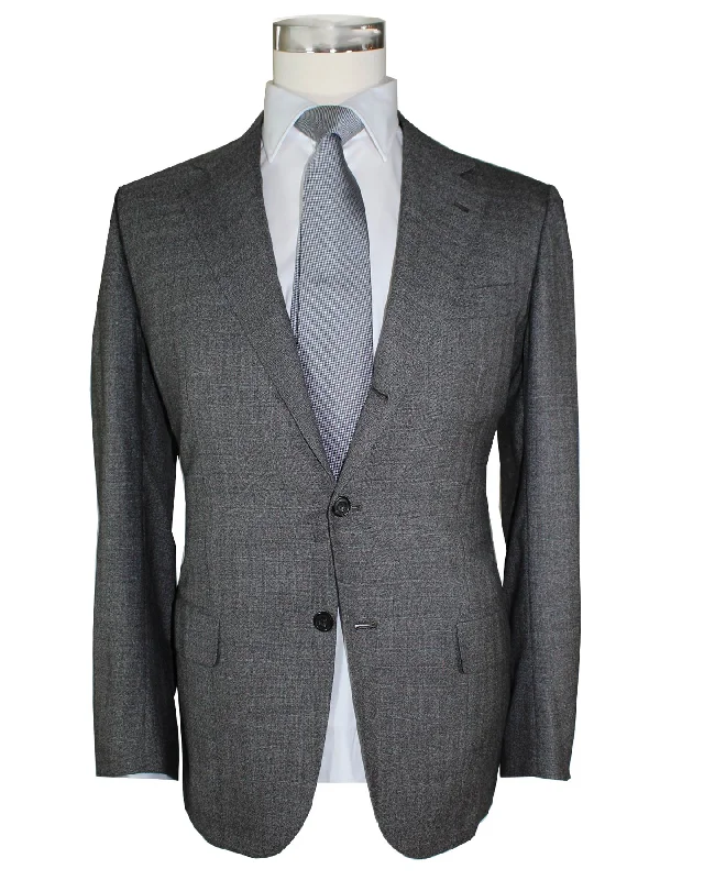 Street Apparel Kiton Suit Bespoke Gray Check Plaid Cashmere EU 56 - US 44 L SALE