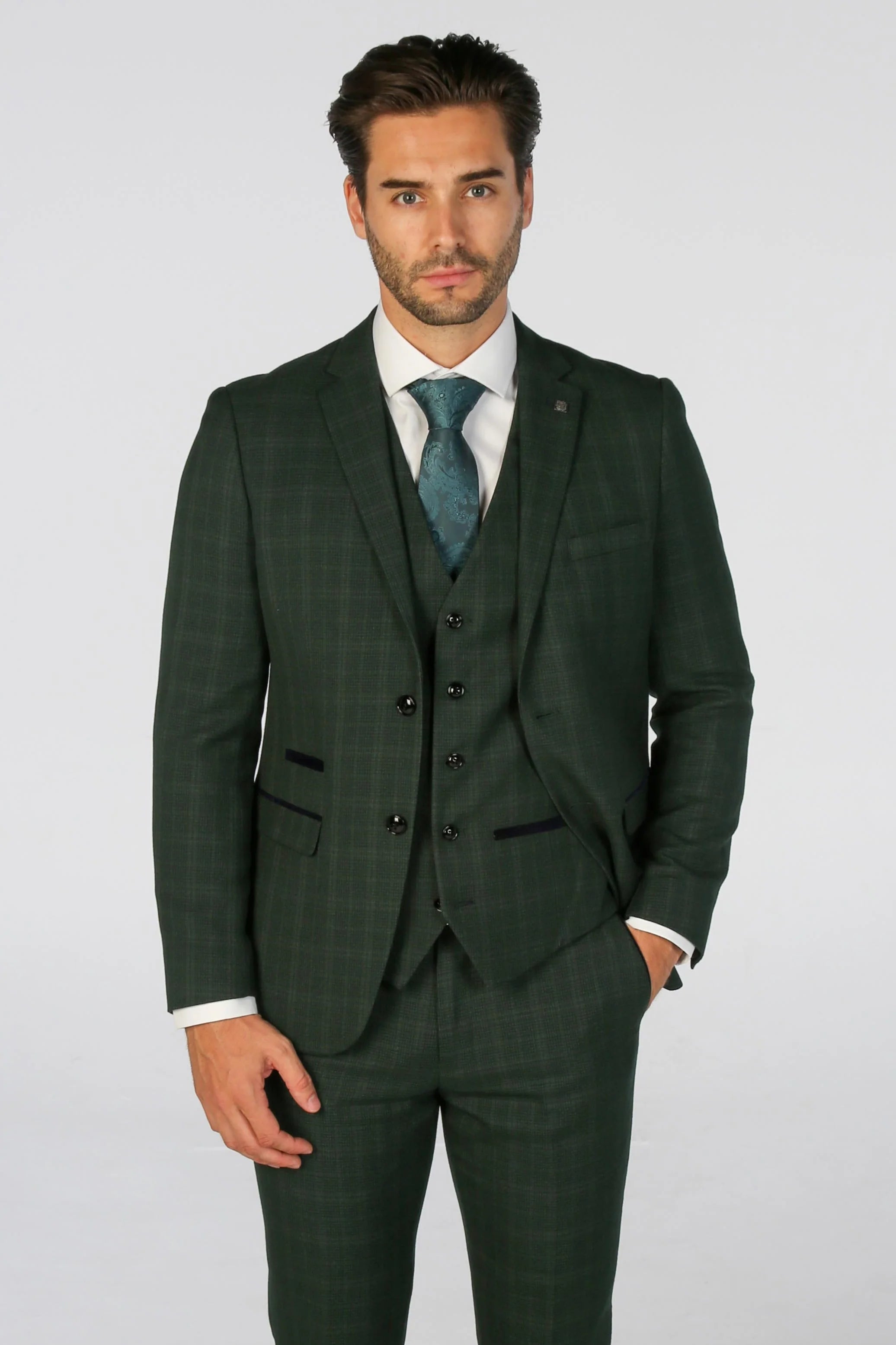 Light T-shirts Leo - Men's Green 3 Piece Checked Tailored Fit Suit