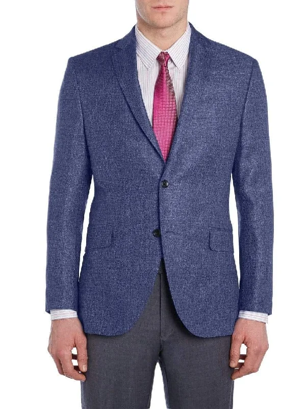 Warm Wear Mens Modern Fit Blue Textured Two Button Wool Blazer Sportcoat