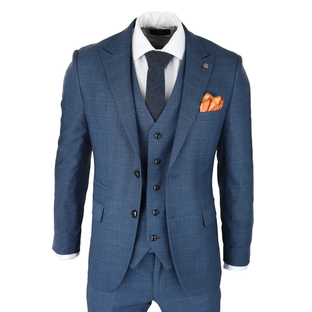 Street-Friendly Wear Viceroy - Men's 3 Piece Prince Of Wales Check Suit Blue Classic Light Modern