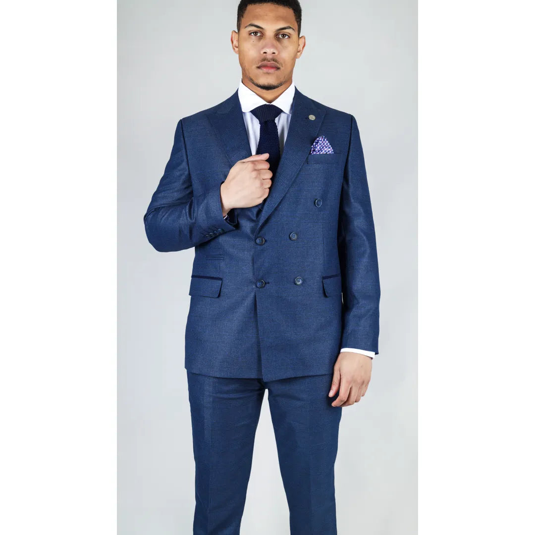 Casual Knit Tops STZ91 - Men's Blue Double Breasted 2 Piece Suit