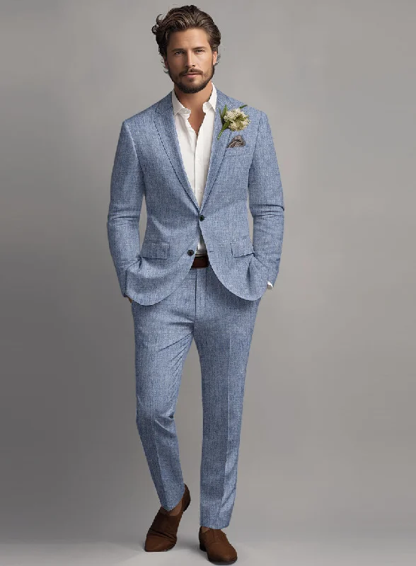 Stylish Layers Italian Linen Artisanal Light Blue Suit