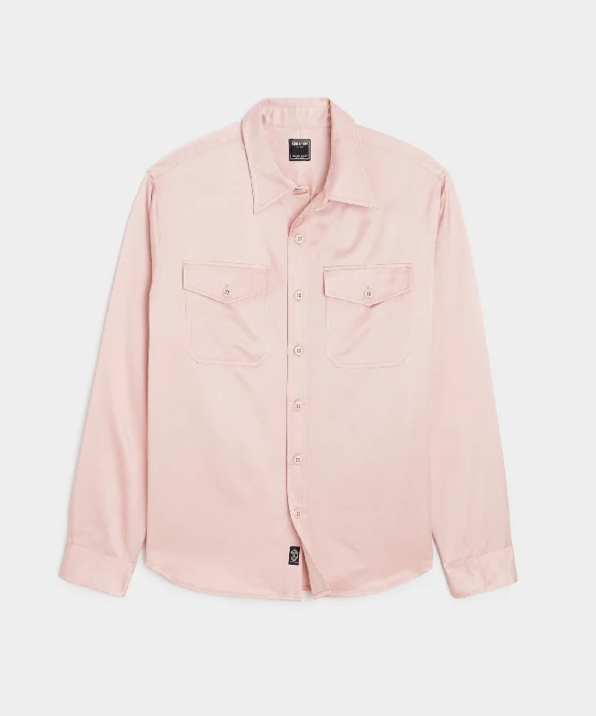 Relaxed Denim Japanese Sateen Utility Shirt in Pink